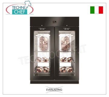 ARMARIO PARA COLAR CARNE en acero NEGRO, 2 puertas VIDRIO, rendimiento máximo 300 kg ARMARIO de crianza de carne en acero PLASTICADO NEGRO, 2 PUERTAS DE CRISTAL, Gas R 452a, Temp. + 0 ° / + 10 ° C, Capacidad Kg.300, Dim.mm 1500x850x2080h