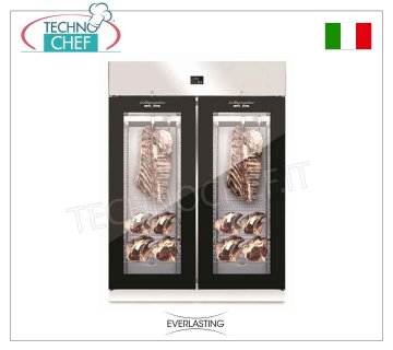 ARMARIO DE MADURACIÓN DE CARNE, Acero inoxidable, 2 PUERTAS DE CRISTAL, capacidad 300 Kg, mod. CARNE 1500 VIDRIO