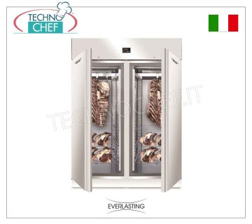 ARMARIO TINTADO DE CARNES Acero inoxidable 304, 2 PUERTAS, Temp. -2 ° / + 10 ° C, mod. CARNE STG 1500 ARMARIO DE MADERA EN ACERO INOX 304, 2 PUERTAS con VIDRIO, Gas R 452a, Temp. -2 ° / + 10 ° C, Capacidad Kg.300, Dim.mm 1500x850x2080h