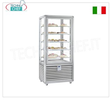 Vitrina Refrigerada Pastelería 1 Puerta, 4 lados expositores, 5 estantes rectangulares, Línea CURVE