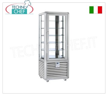 Vitrina Refrigerada Pastelería 1 Puerta, 4 lados expositores, 6 estantes giratorios, Línea CURVE