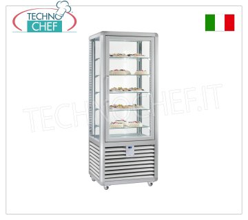 Vitrina Refrigerada Pastelería 1 Puerta, 4 lados expositores, 5 estantes rectangulares, Línea CURVE