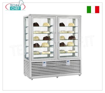 Vitrina Refrigerada Pastelería 2 Puertas, 4 lados expositores, 10 estantes rectangulares, Curve Line
