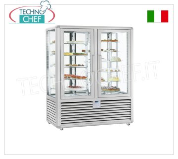 Vitrina Pastelera Refrigerada 2 Puertas, 4 laterales expositores, 5 estantes rectangulares + 6 estantes giratorios