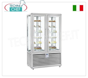 Vitrina Refrigerada Pastelería 2 Puertas, 4 lados expositores, 12 estantes giratorios, Línea CURVE