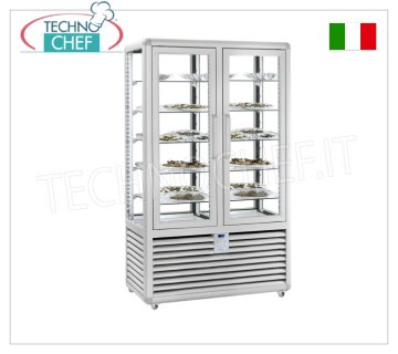 Vitrina refrigerada para pastelería con 2 puertas, 4 laterales expositores, 10 estantes rectangulares, línea CURVE