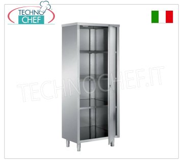 Mueble para vajilla en acero inoxidable 304 con puerta batiente y 3 estantes intermedios, Fondo 70 cm - Alto 170 cm