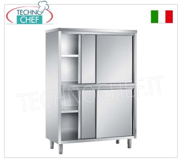 Mueble para vajilla de acero inoxidable 304 con 4 puertas correderas, Fondo 50 cm - Alto 170 cm