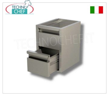 Cómoda de acero inoxidable AISI 304 con 2 cajones sobre guías, Línea 600/700