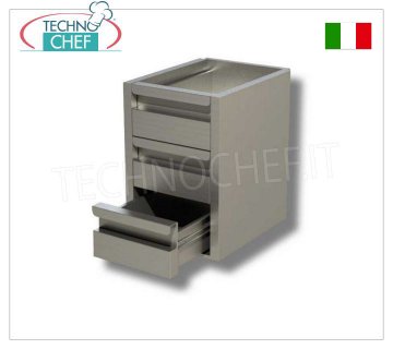 Cómoda de acero inoxidable AISI 304 con 3 cajones sobre guías, Línea 600/700