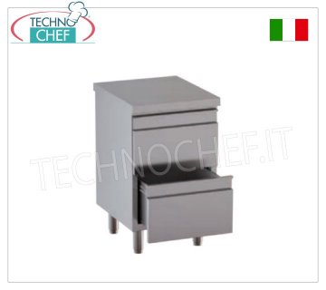Cómoda de acero inoxidable AISI 304 con 2 cajones sobre guías, Línea 600/700