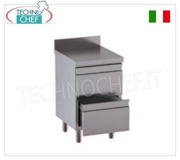 Cómoda de 2 cajones sobre guías con pie de acero inoxidable AISI 304, línea 600/700