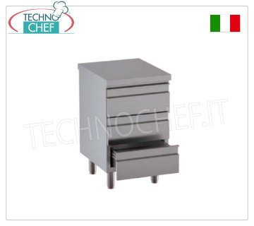 Cómoda de acero inoxidable AISI 304 con 3 cajones sobre guías y encimera, Línea 600/700