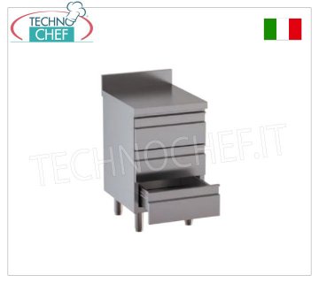 Cómoda de acero inoxidable AISI 304 con 3 cajones sobre guías y encimera con salpicadero, Línea 600/700