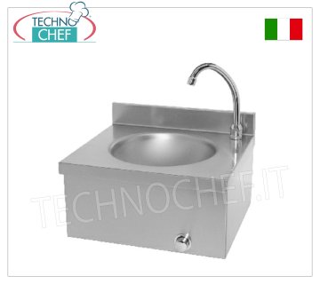 Lavabo con accionamiento de rodilla, grifo temporizado, color oscuro. Dimensiones: 400 x 350 x 260 cm.