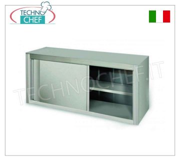 Mueble alto de acero inoxidable con puertas correderas y estante intermedio