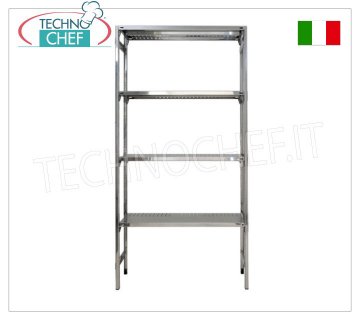 TECHNOCHEF - Estantería en acero inoxidable, módulo con 4 estantes ranurados de 60 cm de profundidad, altura 200 cm.