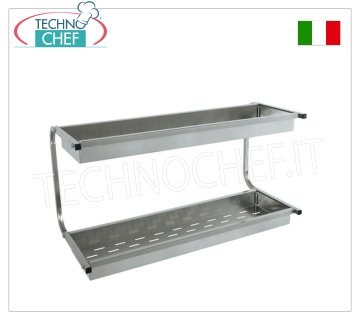 Mueble alto escurridor de cristal de ACERO INOX 304 con 2 estantes y cesto perforado