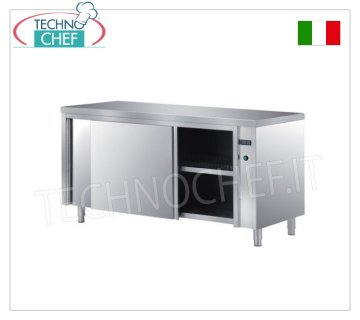 TECHNOCHEF - Mesa vitrina caliente en acero inoxidable 304, con puertas correderas, fondo 60 cm