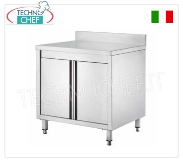MESA ARMARIO DE ACERO INOXIDABLE con PUERTAS BATIENTES y MOCHILA, con fondo de 60 y 70 cm