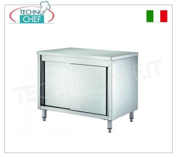 Mesa armario de acero inoxidable con puertas correderas, 60 cm de fondo,