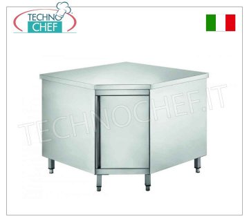 Mesa rinconera de acero inoxidable con puerta batiente, Linea 600