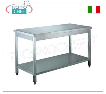 Mesas de acero inoxidable, con patas y estante inferior, Profundidad 60 cm