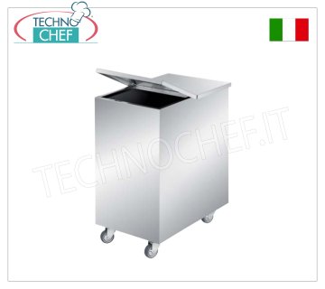 TOLVA DE ACERO INOXIDABLE CON RUEDAS, ESQUINAS CUADRADAS, CON TAPA PLEGABLE