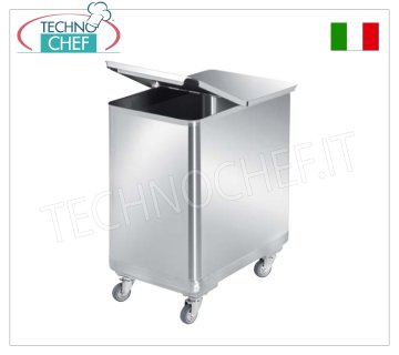 TOLVA DE ACERO INOXIDABLE CON RUEDAS, ESQUINAS REDONDEADAS y TAPA, 110 lt, mod.CPD_1_2