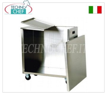 TOLVA DE ACERO INOXIDABLE CON RUEDAS, con APERTURA POR PERSIANA FRONTAL, mod.TR