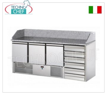 Mostrador refrigerado para pizza, 3 puertas, 6 cajones, dim.mm.1900x700x1070h