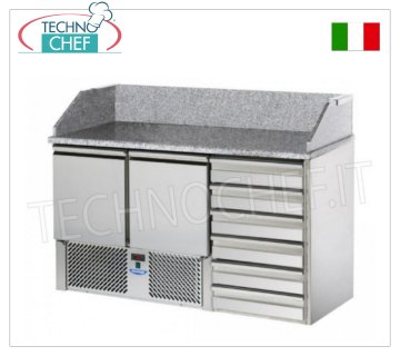 Mostrador refrigerado para pizza, 2 puertas, 6 cajones, dim.mm.1410x700x1070h