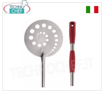 Pala para pizza redonda perforada de acero inoxidable, diámetro 25 cm, con mango deslizante