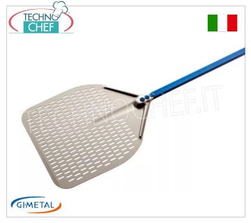 Gi.Metal - Pala para pizza rectangular perforada de aluminio, Blue Line, longitud del mango 120 cm