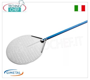 Gi.Metal - Pala para pizza redonda perforada de aluminio, Blue Line, longitud del mango 60 cm