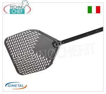 Gi.Metal - Pala para pizza rectangular perforada de aluminio, Carbon Line, longitud del mango 150 cm