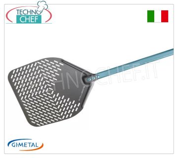 Gi.Metal - Pala para pizza perforada rectangular de aluminio SHA, Línea Evoluzione, longitud del mango 60 cm