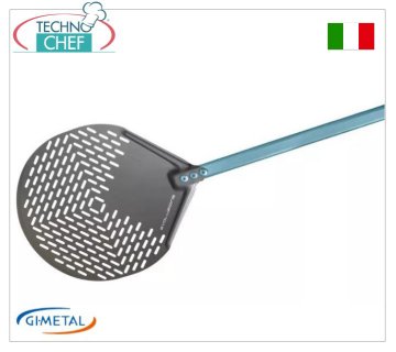 Gi.Metal - Pala para pizza SHA redonda perforada de aluminio, línea Evoluzione, longitud del mango 120 cm
