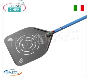 Gi.Metal - Pala para pizza perforada rectangular de aluminio SHA, línea Napoli, longitud del mango 120 cm