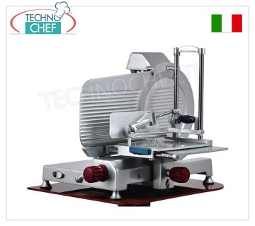 TECHNOCHEF - Cortadora vertical para embutidos, transmisión por engranajes, cuchilla Ø 350 mm, brazo prensador de salami autoblocante de columna