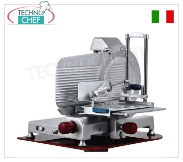 TECHNOCHEF - Cortadora vertical para embutidos, transmisión por engranajes, cuchilla Ø 370 mm, brazo prensador de salami en forma de columna autoblocante