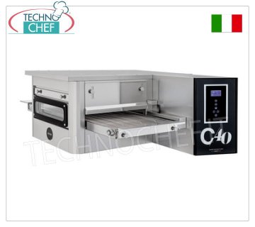 TECHNOCHEF - Horno de pizza de túnel eléctrico con cinta de 400 mm de ancho, completo con soporte, Mod.TUNNELC/40