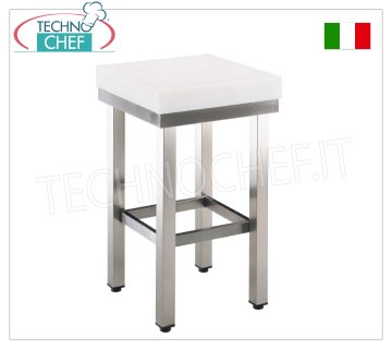 Bloque de carnicero en polietileno, sobre pedestal tubular de acero inoxidable, de 8 cm de espesor.