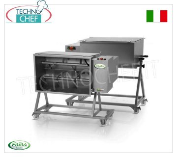 FAMA - Amasadora de carne en acero inoxidable con carro, capacidad del recipiente 120 Kg, 2 cuchillas en acero inoxidable, mod.FIC120B/M