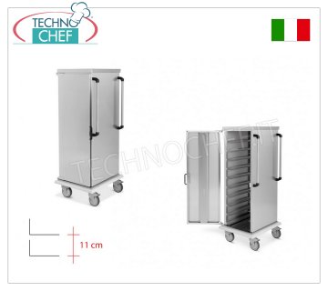 Carro de armario neutro para 10 bandejas o rejillas Gastro-Norm 1/1 - Guías en forma de L - Paso de 11 cm