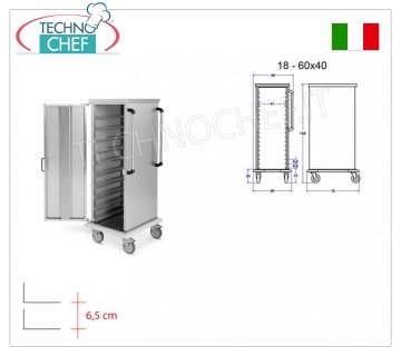 Carro de armario neutro para 18 bandejas de pizza/pastelería 60x40 cm - Guías en L - Paso 6,5 cm