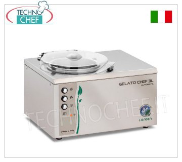 Mantecador semiprofesional en acero inoxidable, serie Chef I-Green, capacidad 3 lt, mod.GELATOCHEF3LAUTOMATIC