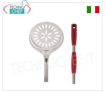 Pala para pizza redonda perforada de acero inoxidable, diámetro 24 cm, con mango deslizante