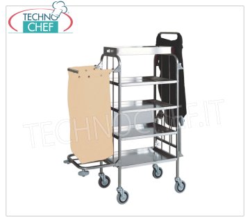 Carro para la ropa sucia con 4 estantes, portaobjetos, 1 bolsa para la ropa sucia, 1 soporte para bolsas de basura