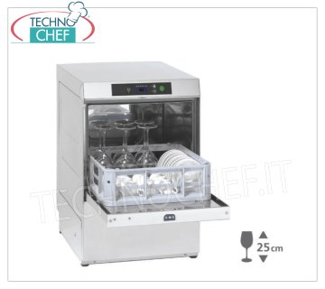 Lavavasos electrónico, cesta cuadrada cm 35x35, doble dosificador, altura útil máxima 25 cm